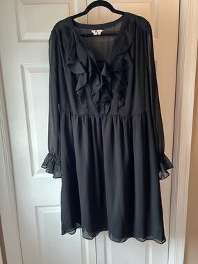 Boden Black Sheer Ruffle-Trim Blouse